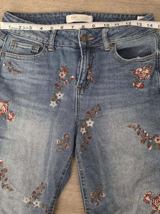 Cato Blue Denim Jeans with Red & Cream Floral Embroidery - Picture 5 of 8